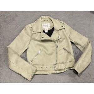 American Rag Cream Moto Jacket XS Suede Belt